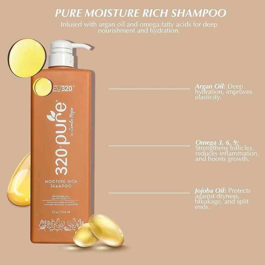 320 Pure Moisture Rich Shampoo Dry Hair Argan Jojoba Omega